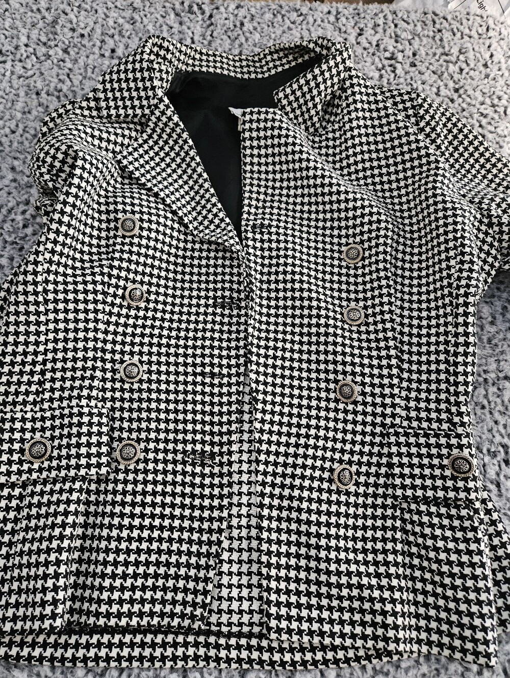 Vintage David Benjamin Houndstooth Blazer 12 L Large Double Breasted Academia - Picture 9 of 16